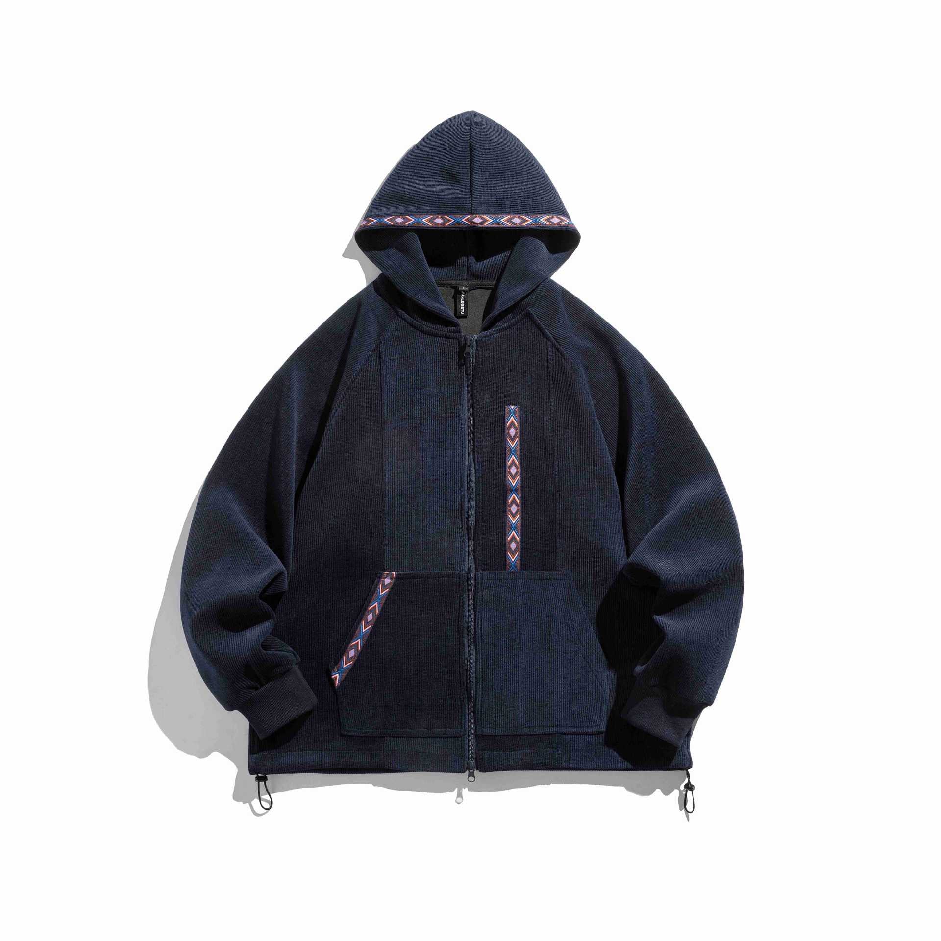 Unisex Oversize Hooded Zip Jacket made of ribbed French Terry with decorative tape Chichicherry