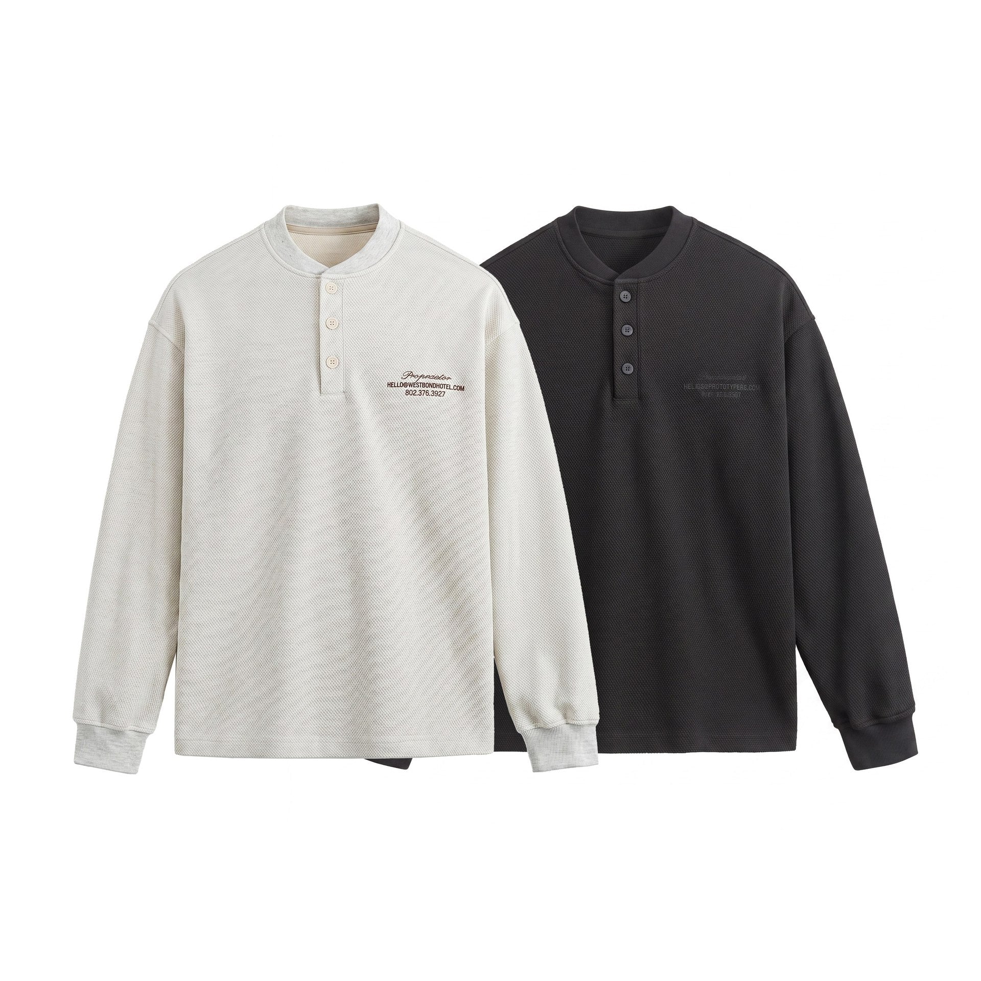 Unisex Structured Henley Sweater with Button Placket and Ribbed Stand Collar Chichicherry