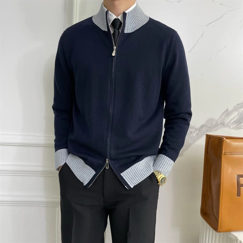 Herren Reißverschluss-Feinstrick-Cardigan mit Stehkragen und geripptem Saum Chichicherry