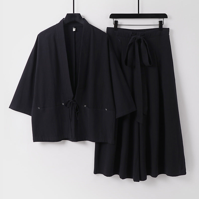 Women's Two-Piece Kimono Set with Short Jacket and Flowing Midi Skirt Chichicherry