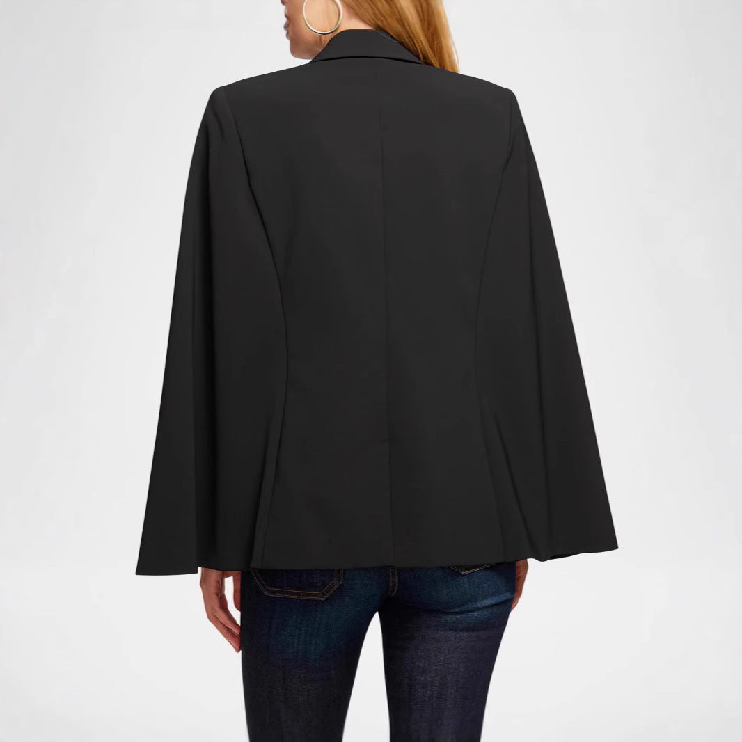Women's Cape Blazer with Split Sleeves and Tailored Single-Button Closure Chichicherry