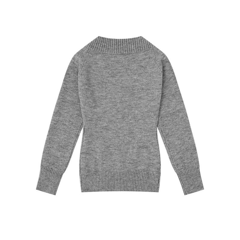 Women's fine knit pullover with deep V-neck, wide ribbed hem, and relaxed fit Chichicherry