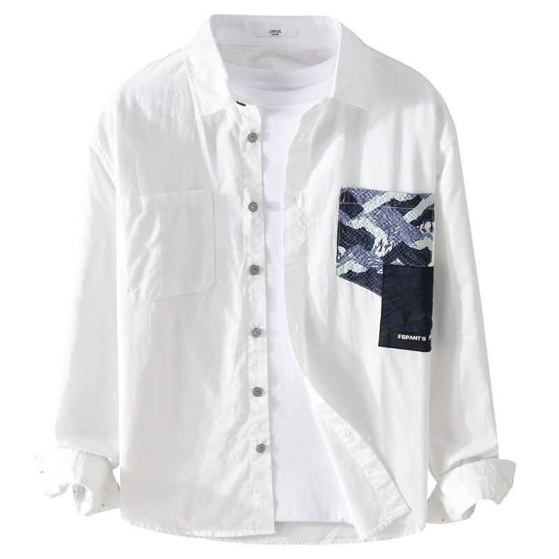 Men's lightweight cotton overshirt with contrasted patch chest pocket in layering style Chichicherry