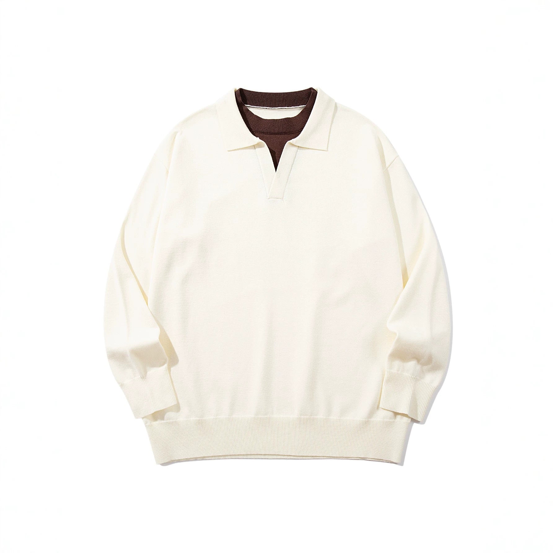 Unisex fine knit polo with V-neck cutout and integrated turtleneck layer Chichicherry