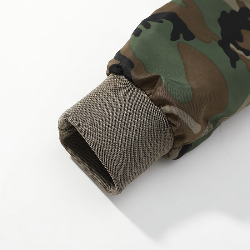 Men's Camouflage Pilot Bomber Jacket with Arm Pocket, Utility Zipper and Ribbed Cuffs Chichicherry