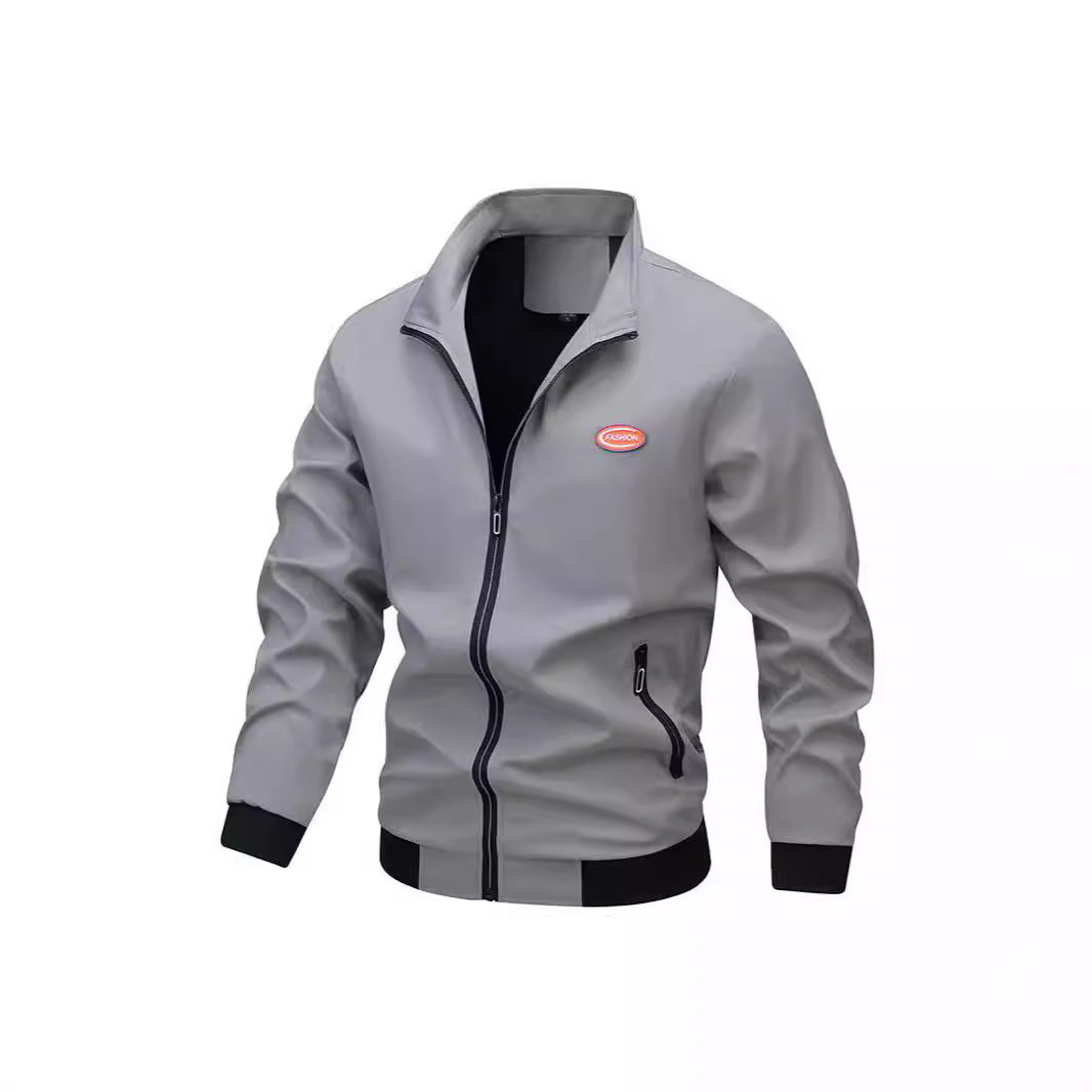Men's Lightweight Zip-Up Bomber Style Training Jacket with Stand-Up Collar and Wind-Resistant Microfiber Shell Chichicherry