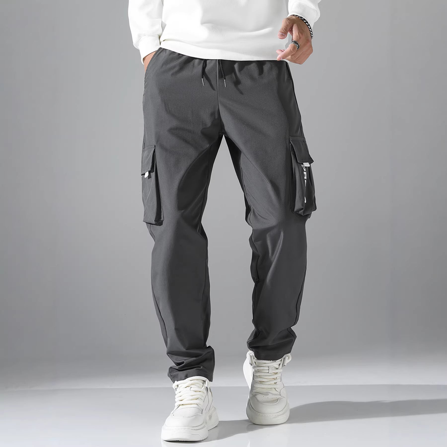 Men's cargo joggers with elastic waistband, side flap & zipper pockets Chichicherry
