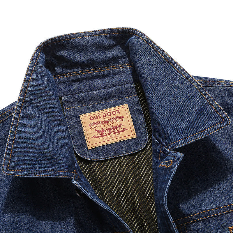 Men's lightweight denim jacket in worker blouson style with breathable mesh lining and sleeve patch Chichicherry