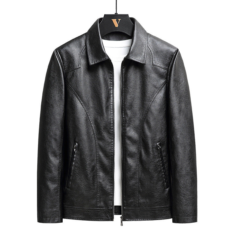 Men's slim faux leather bomber jacket with shirt collar and ergonomic seam details Chichicherry