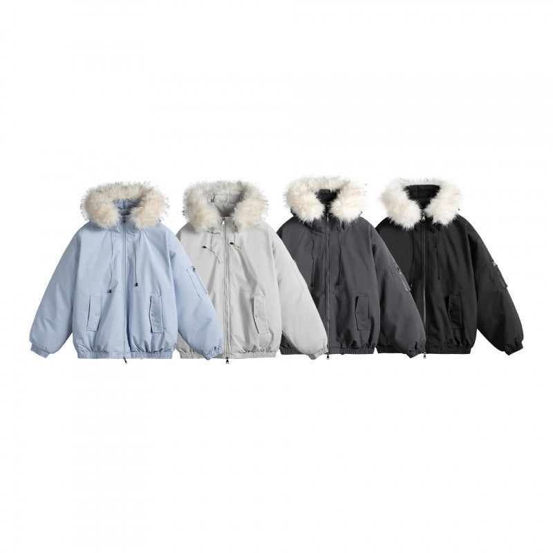 Women's Padded Bomber Jacket with Faux Fur Hood, Boxy Cut and Utility Pockets Chichicherry