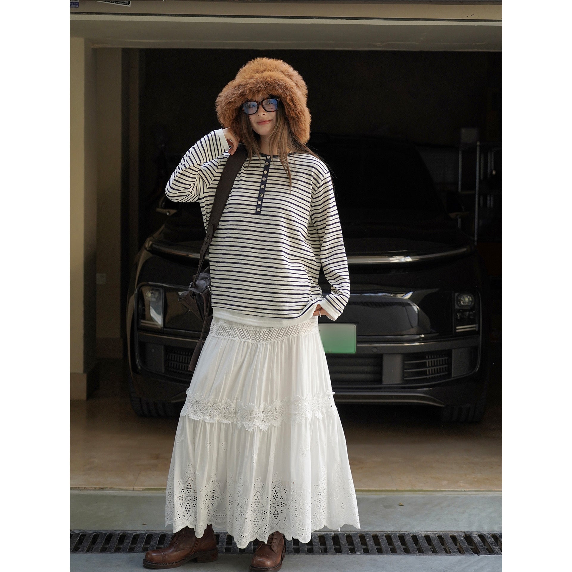 Women's Maritime Stripe Long Sleeve Shirt made of Linen-Cotton Mix Chichicherry
