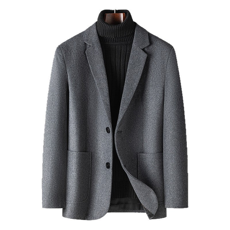 Men's Elegant Wool Blend Blazer in Business Casual Style with Tailored Silhouette and Patch Pockets Chichicherry