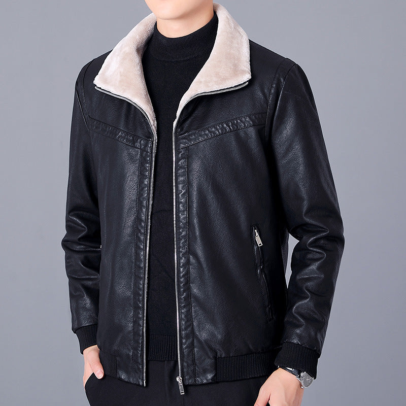Men's padded faux leather bomber jacket with Sherpa collar and warming teddy lining Chichicherry