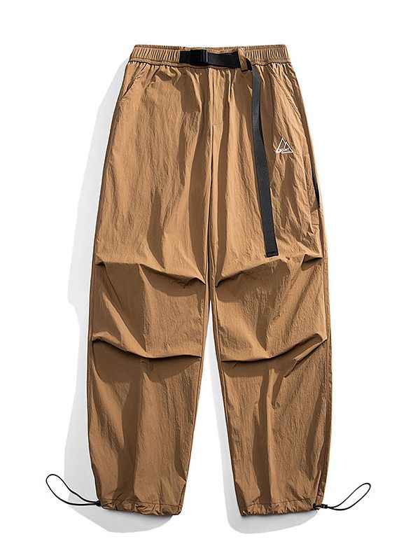Men's Nylon Utility Cargo Pants with Elastic Waistband, Adjustable Belt and Flap Pockets Chichicherry