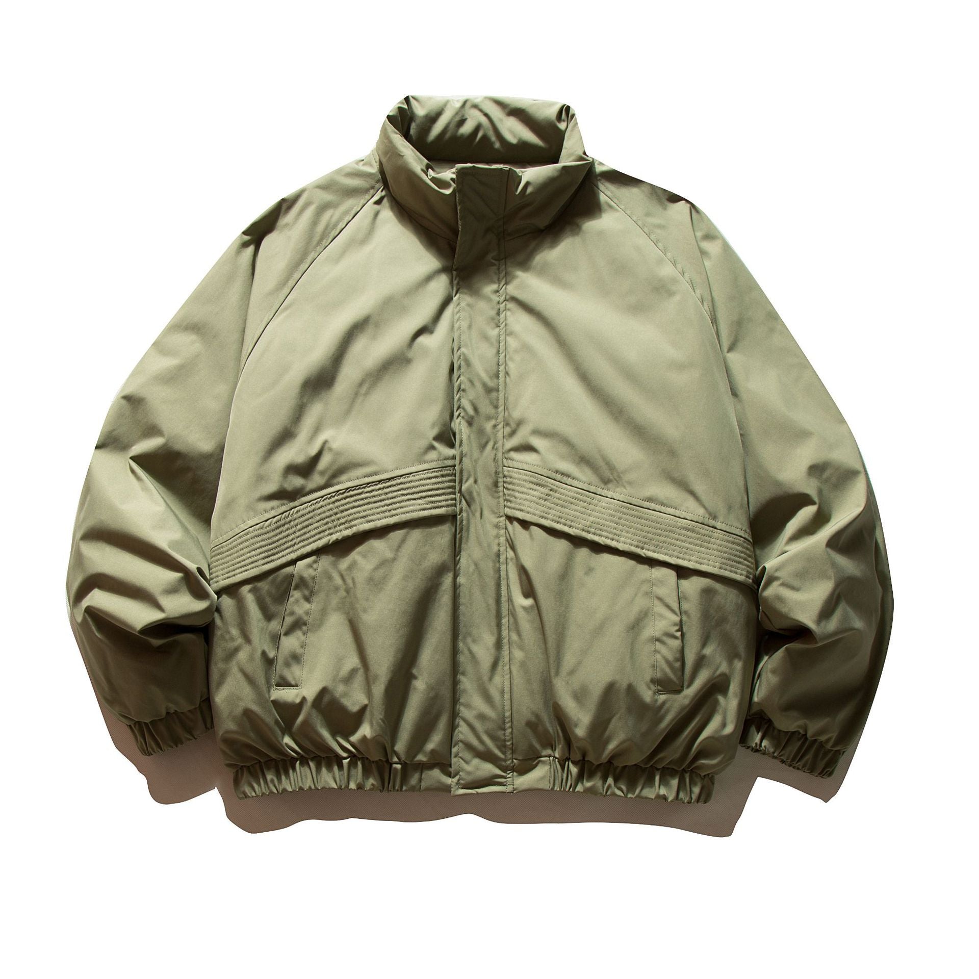 Men's Quilted Boxy Bomber with High Stand Collar and Elastic Hem Chichicherry