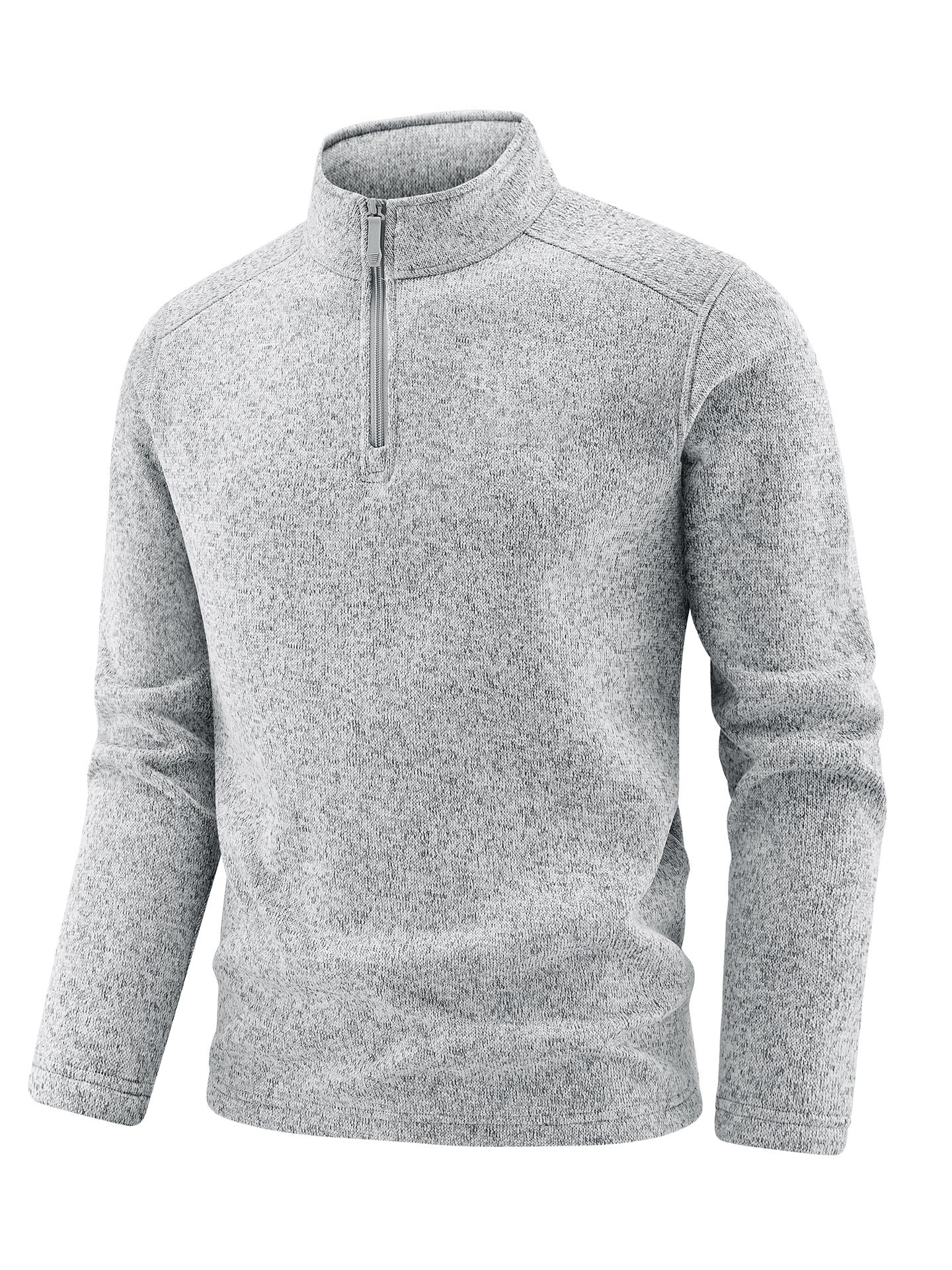 Men's Thermal Knit Fleece Pullover with Half Zip and Stand-up Collar Chichicherry
