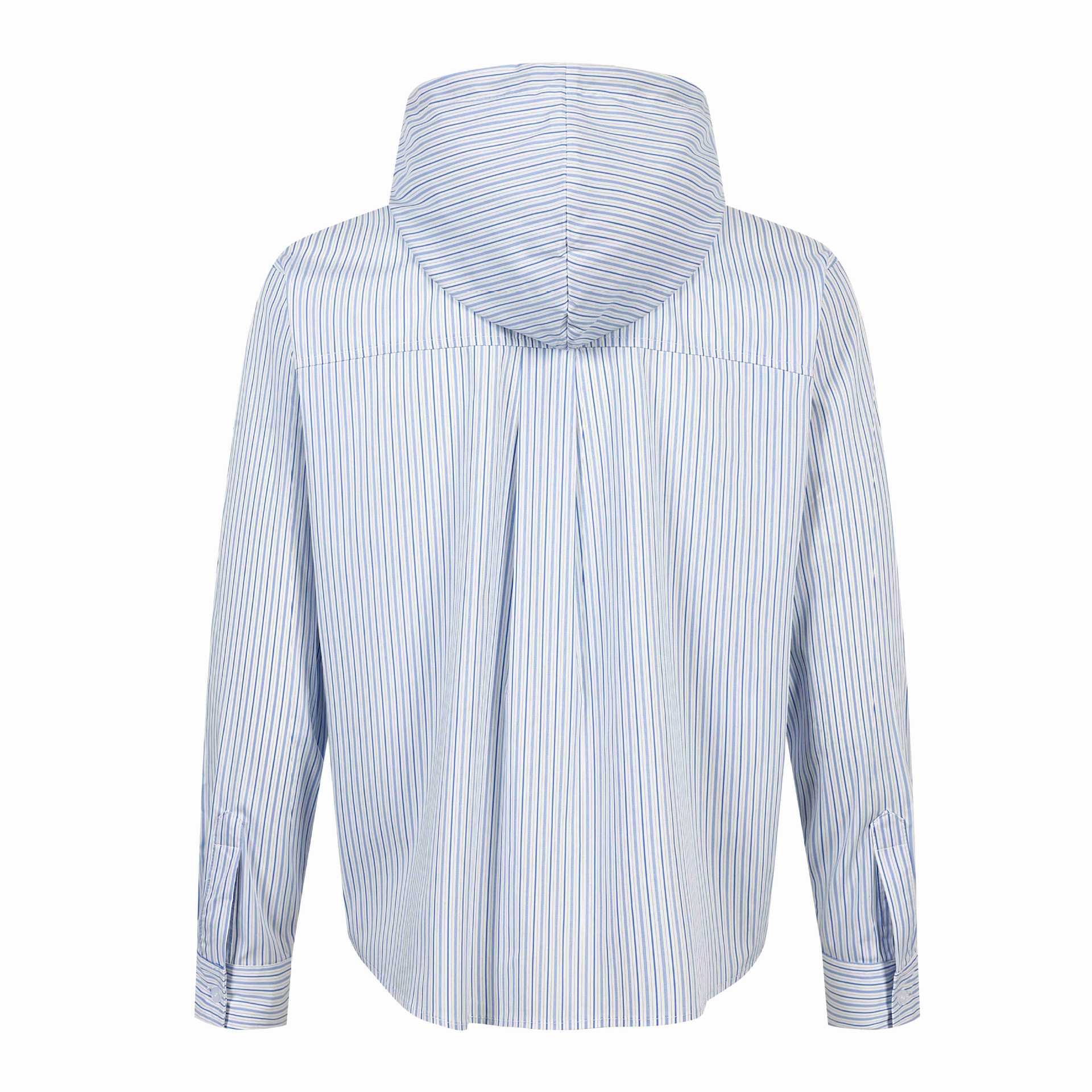 Unisex Striped Hooded Shirt in Overshirt Style with Concealed Button Placket and Logo Embroidery Chichicherry