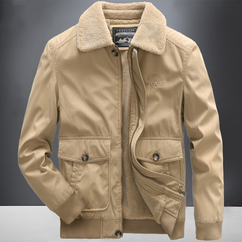 Men's pilot jacket in vintage utility style with teddy inner lining and ribbed cuffs Chichicherry