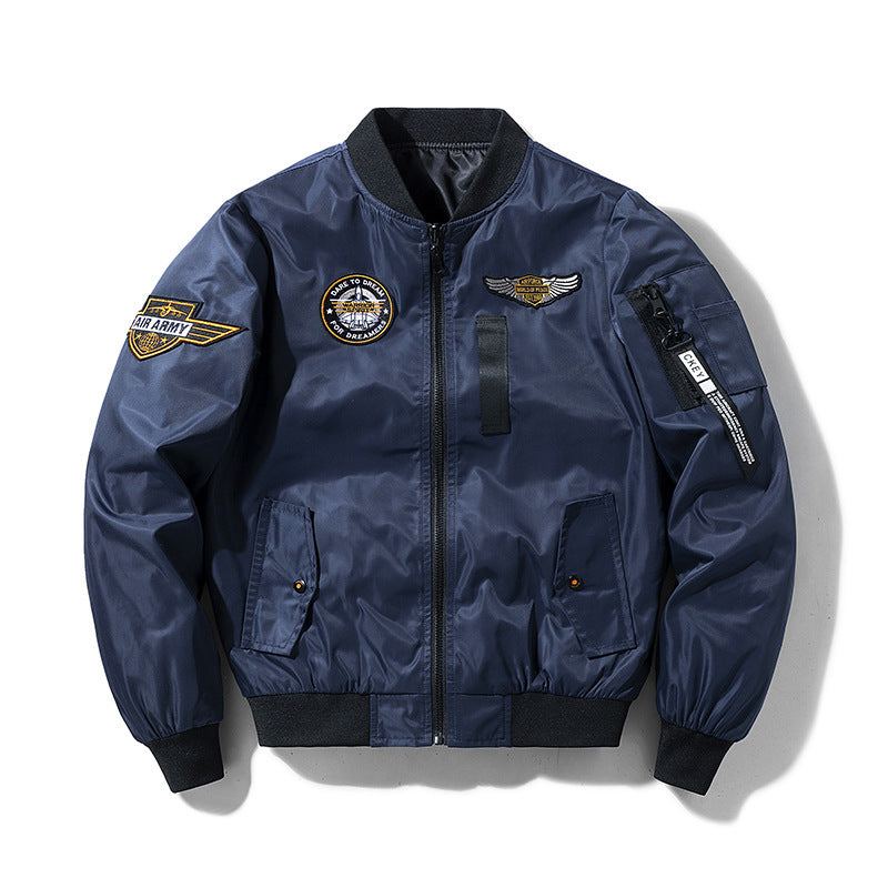 Men's bomber jacket in flight style with nylon shell, patch applications, and arm pocket Chichicherry