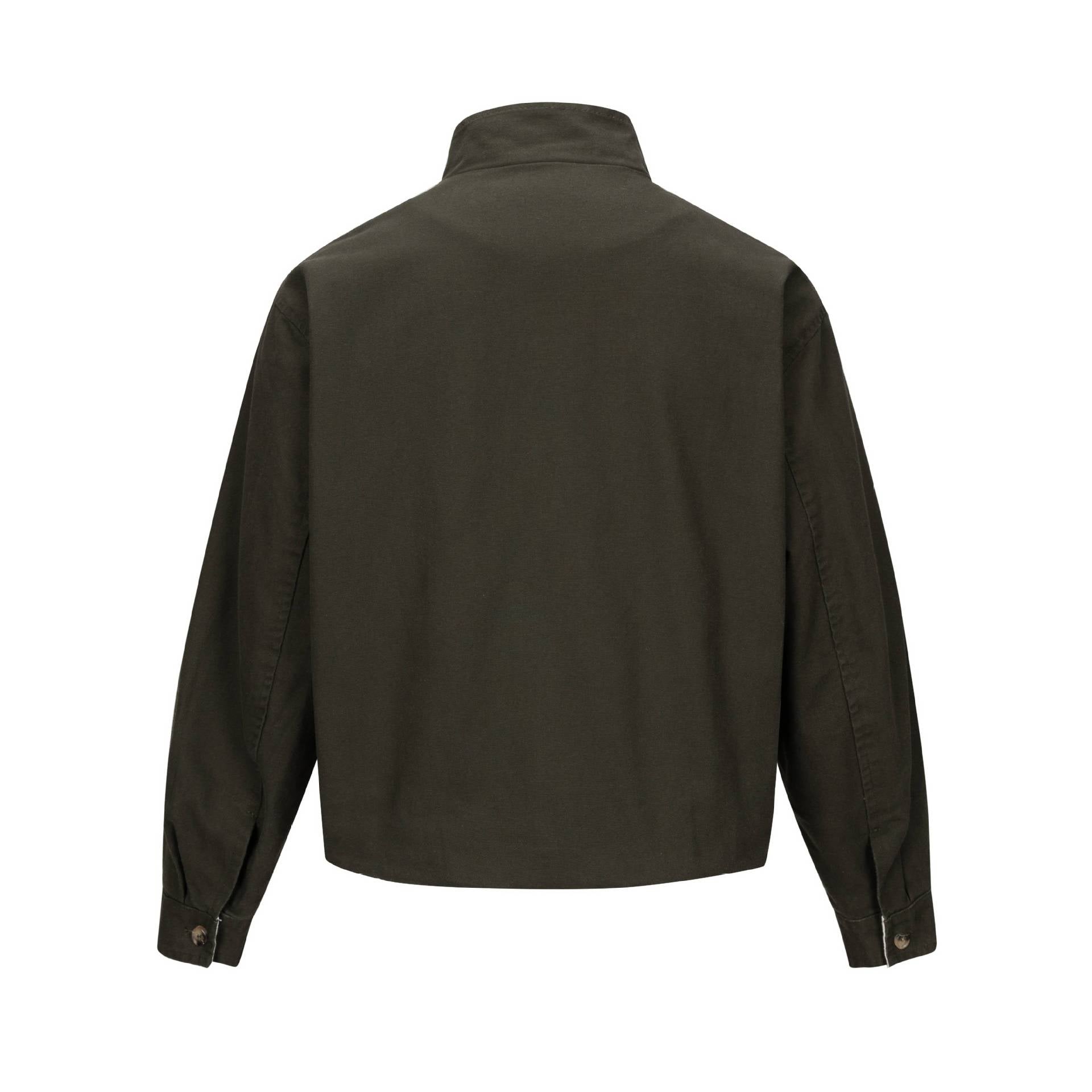 Unisex Short Blouson Jacket with High-Collar Studded Neck and Utility Pockets Chichicherry