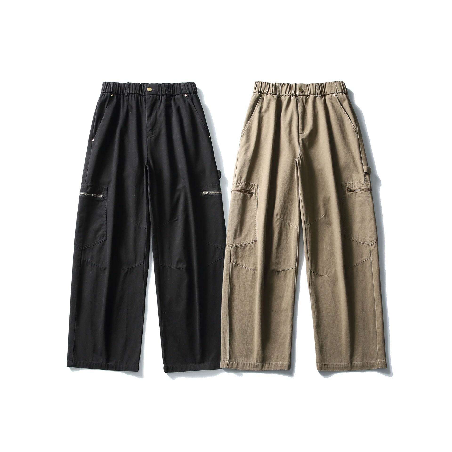 Women's Utility Cargo Pants with Wide Leg, High Elastic Waistband and Zipper Pockets Chichicherry