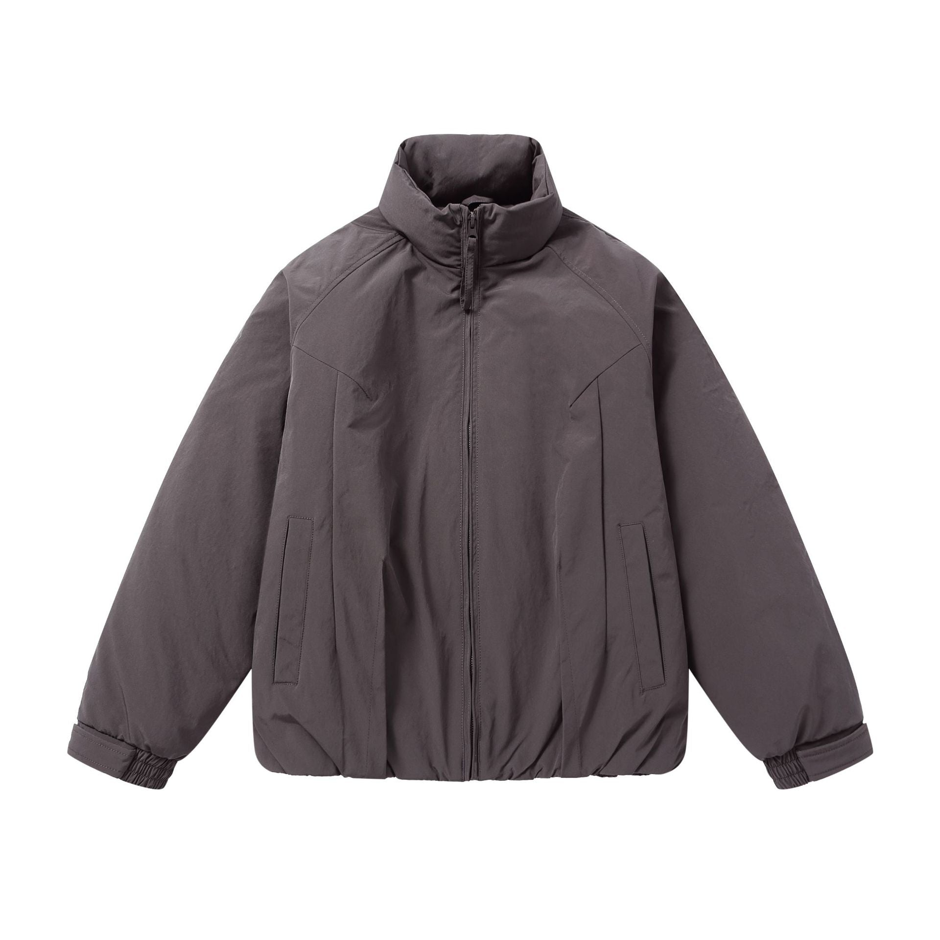 Men's short puffer jacket with protective stand-up collar, concealed zipper, and elastic hem Chichicherry