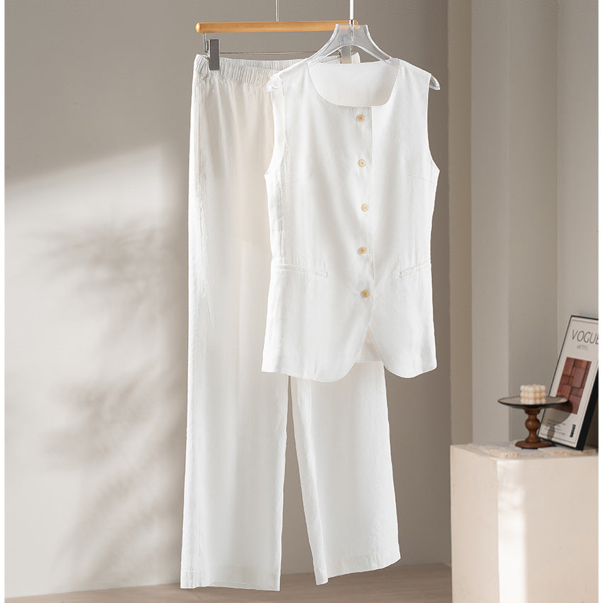 Women's Wide Linen Look Pants with Drawstring and Palazzo Cut Chichicherry