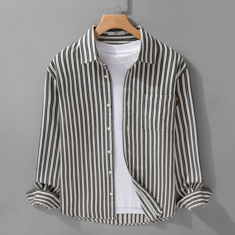 Men Striped Cotton Overshirt with Patch Chest Pocket and Soft Crinkle Finish Chichicherry