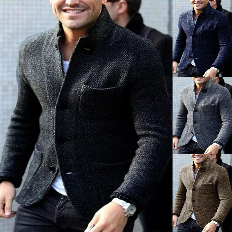 Men's knit blazer with stand-up collar and patch pockets Chichicherry