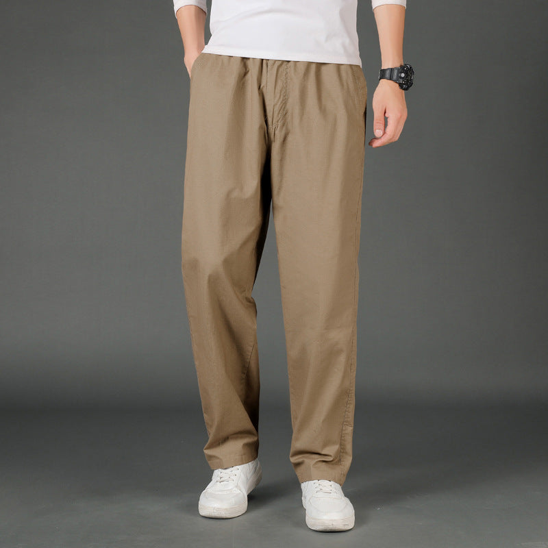 Men's Wide Cotton Chino Pants in Relaxed Fit with Elastic Comfort Waistband & Concealed Side Pockets Chichicherry