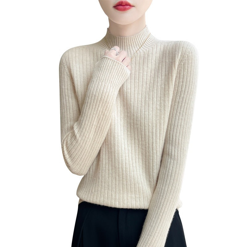 Women's Narrow Ribbed Knitted Mock Neck with Extra Soft Cashmere Look Chichicherry
