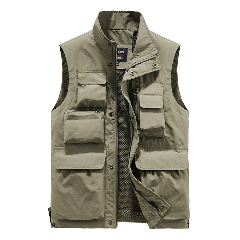 Men's Multifunctional Utility Vest with Mesh Lining and Multiple Pockets Chichicherry