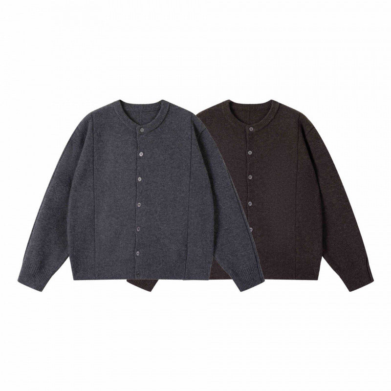 Unisex Boxiger Fine Knit Cardigan with Round Neck and Continuous Button Placket Chichicherry