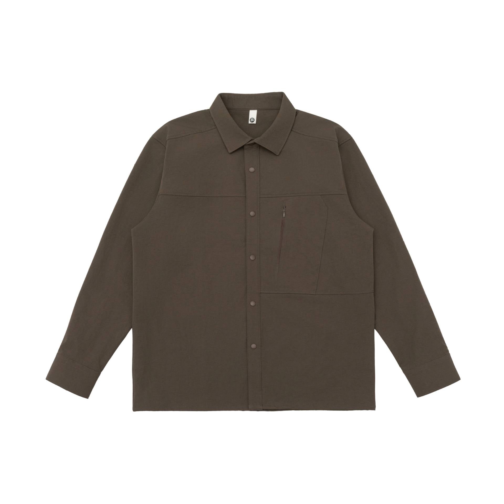 Unisex Oversized Shirt Jacket in Utility Style with concealed snap button placket and diagonal zip pocket Chichicherry