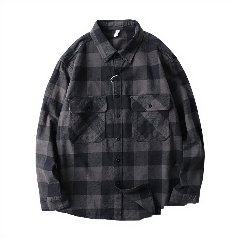 Herren Oversize Kariertes Flanell-Hemdjacke mit aufgesetzten Pattentaschen Chichicherry