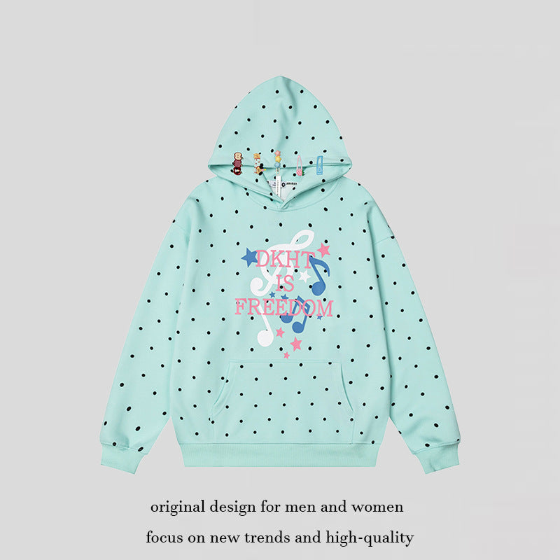Women's hoodie with polka dot, musical note print and kangaroo pocket Chichicherry