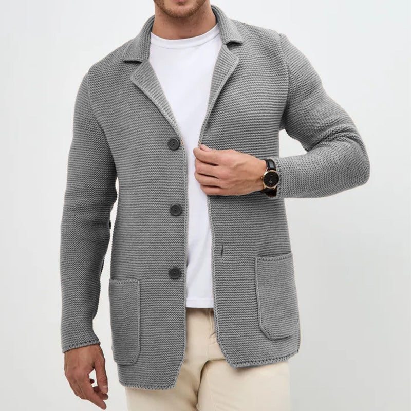 Men's chunky knit cardigan with shawl collar and patch pockets Chichicherry