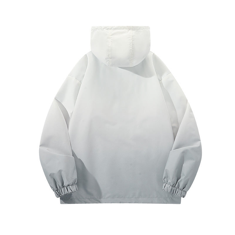 Men's Light Hooded Windbreaker with Asymmetrical Zipper Pockets and Adjustable Hem Chichicherry