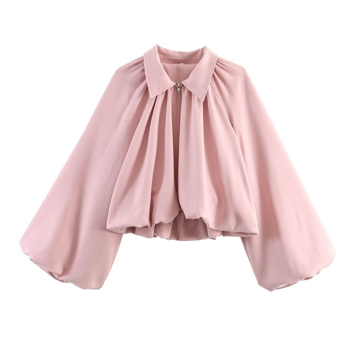 Women’s short-cut blouse jacket with wide balloon sleeve and zipper Chichicherry