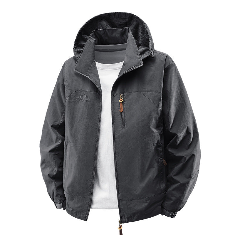 Men's Water-Repellent Ultra-Light Windbreaker with Hood, Zipper, and Chest Pocket Chichicherry