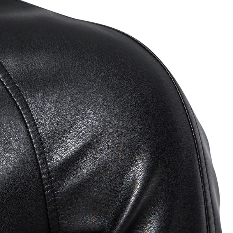 Men's Faux Leather Bomber Jacket in Slim Fit with Ribbed Cuffs and Concealed Zipper Placket Chichicherry
