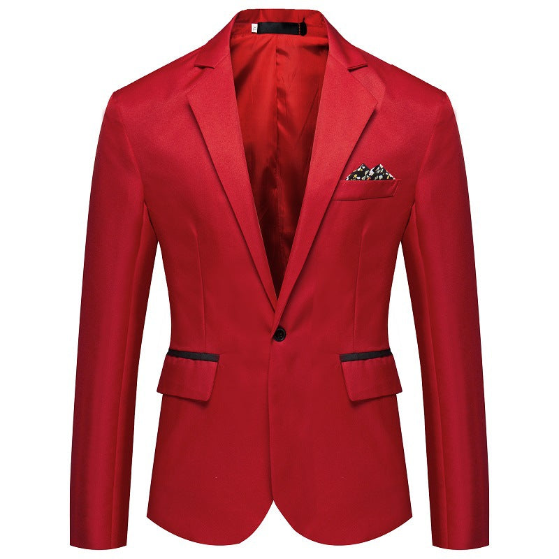 Men's Slim-Fit Tuxedo Jacket with Single-Button Closure and Contrast Flap Pockets Chichicherry
