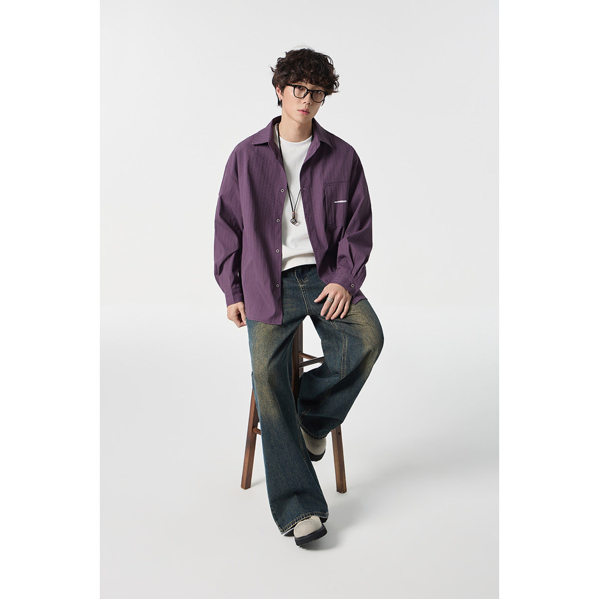 Unisex Oversize Shirt Jacket with structured ribbed look and patch breast pocket Chichicherry