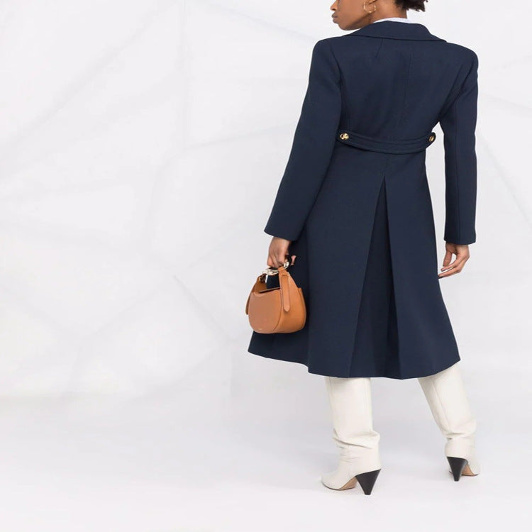 Women's Tailored A-Line Coat with Double Breasted and Distinctive Metal Buttons Chichicherry
