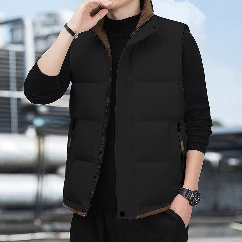 Men's quilted thermal vest with stand-up collar, windproof surface and zip pockets Chichicherry