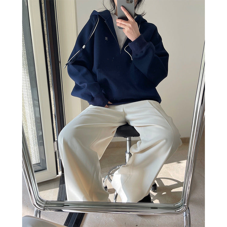 Women's Oversized Hoodie with Half Zip, Kangaroo Pocket and Relaxed Fit Chichicherry