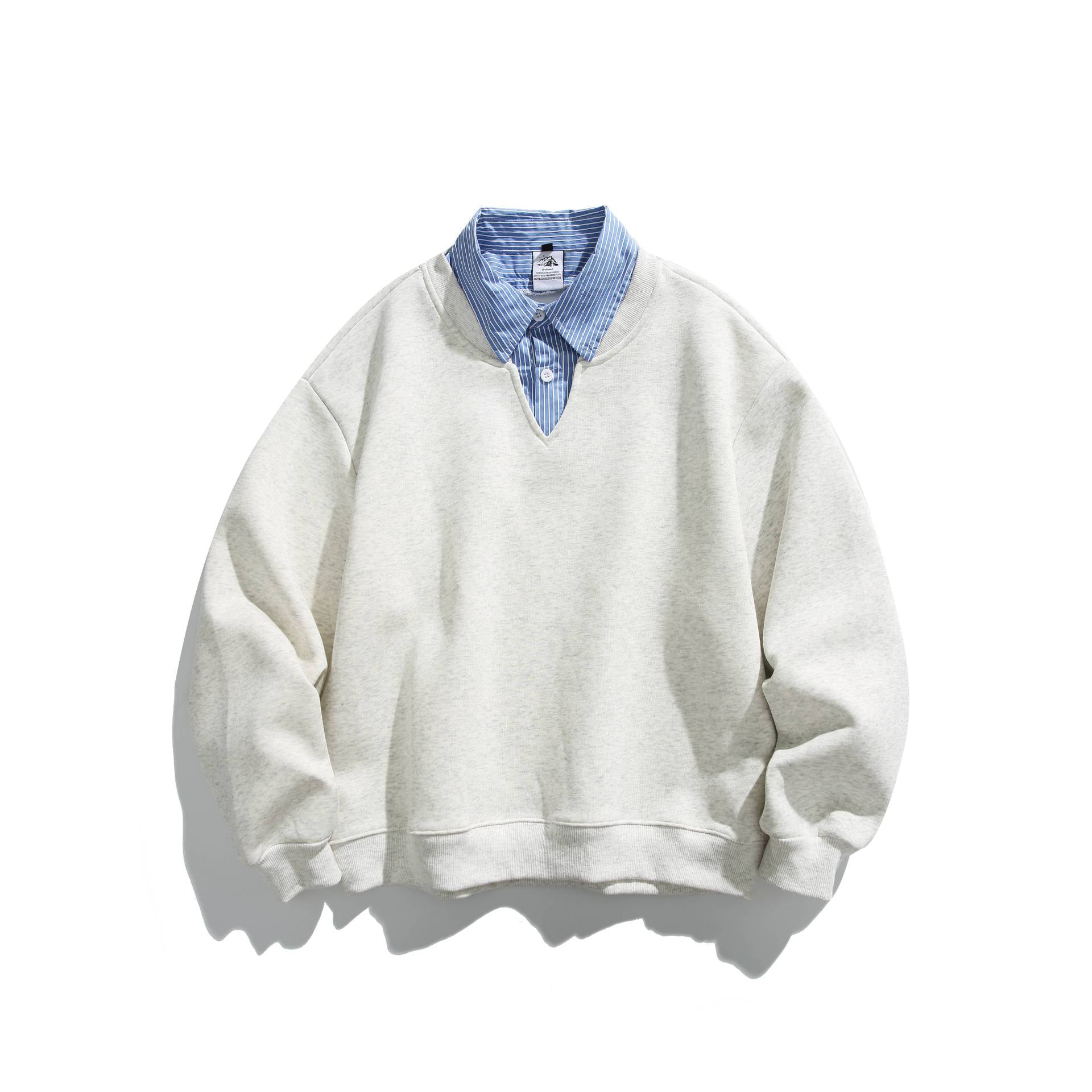 Unisex sweatshirt in layering look with integrated shirt collar and V-neck Chichicherry