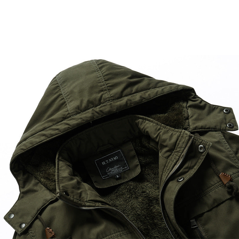Men's Canvas Military Parka with Teddy Lining, Hood, and Multifunctional Pockets Chichicherry
