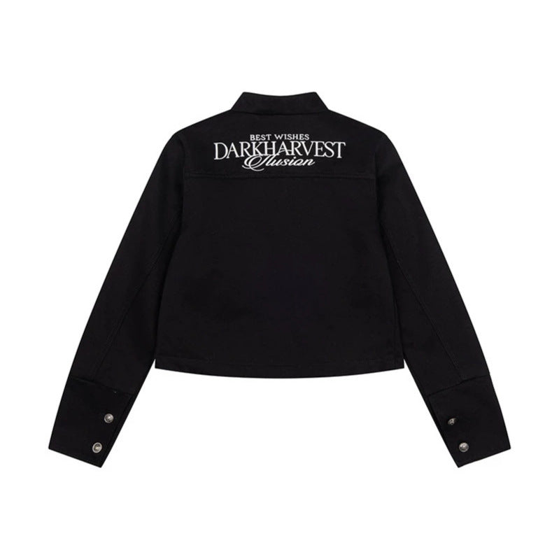 Women's short tailored military jacket with stand-up collar, decorative button rows, and two-way zipper Chichicherry