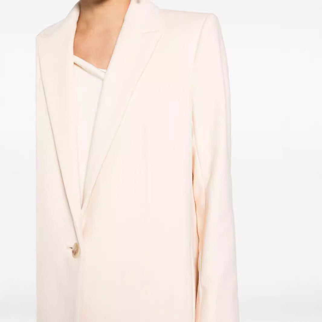 Women's Longline Wool Coat with Single Button Closure and Tailored Lapel Chichicherry